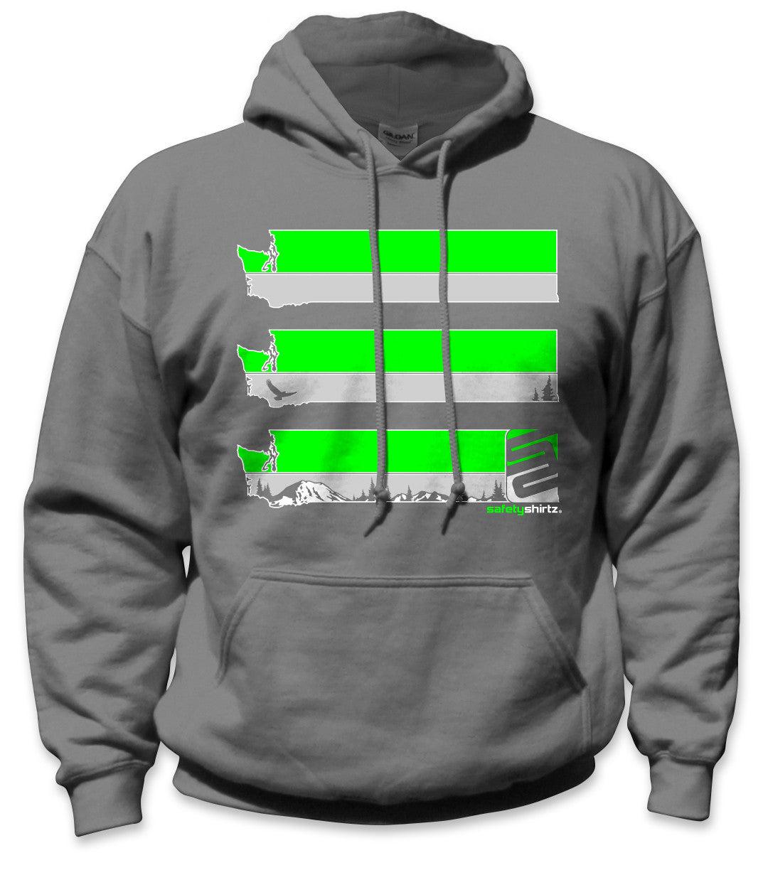 Washington State Hi-Vis Safety Stripe Hoodie - Neon Green/Gray/Charcoal