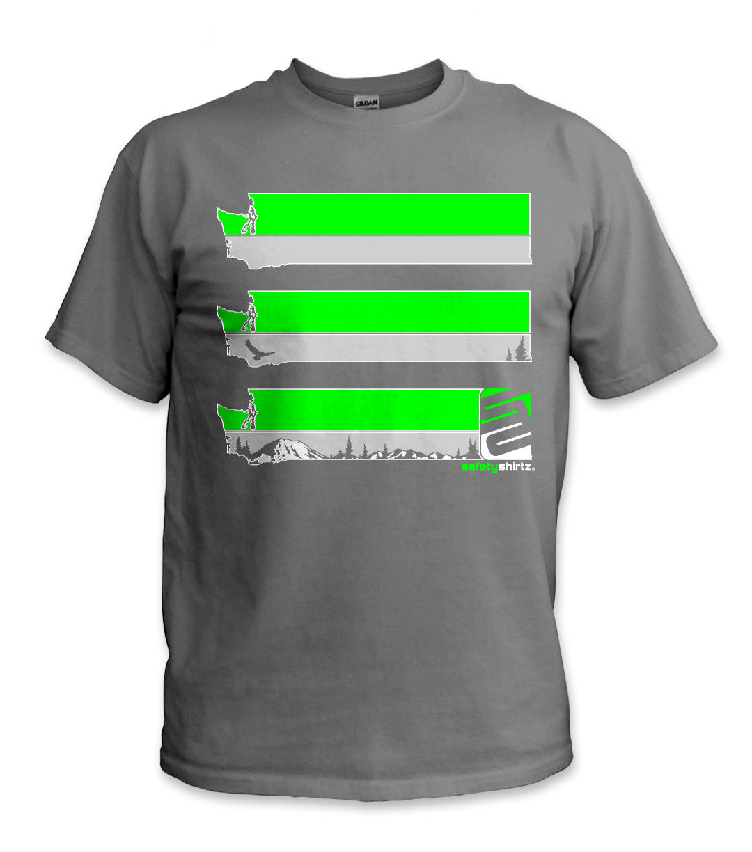 Washington State Hi-Vis Safety Stripe Tee - Neon Green/Gray/Charcoal