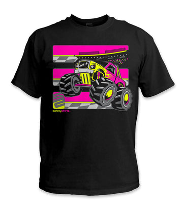 YOUTH Monster Truck Hi-Vis Safety Stripe Tee - Neon Pink/Neon Yellow/Black