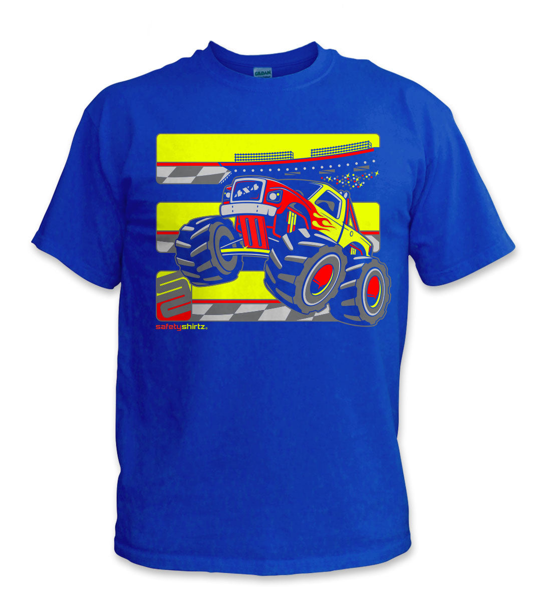 YOUTH Monster Truck Hi-Vis Safety Stripe Tee - Neon Yellow/Neon Red/Black