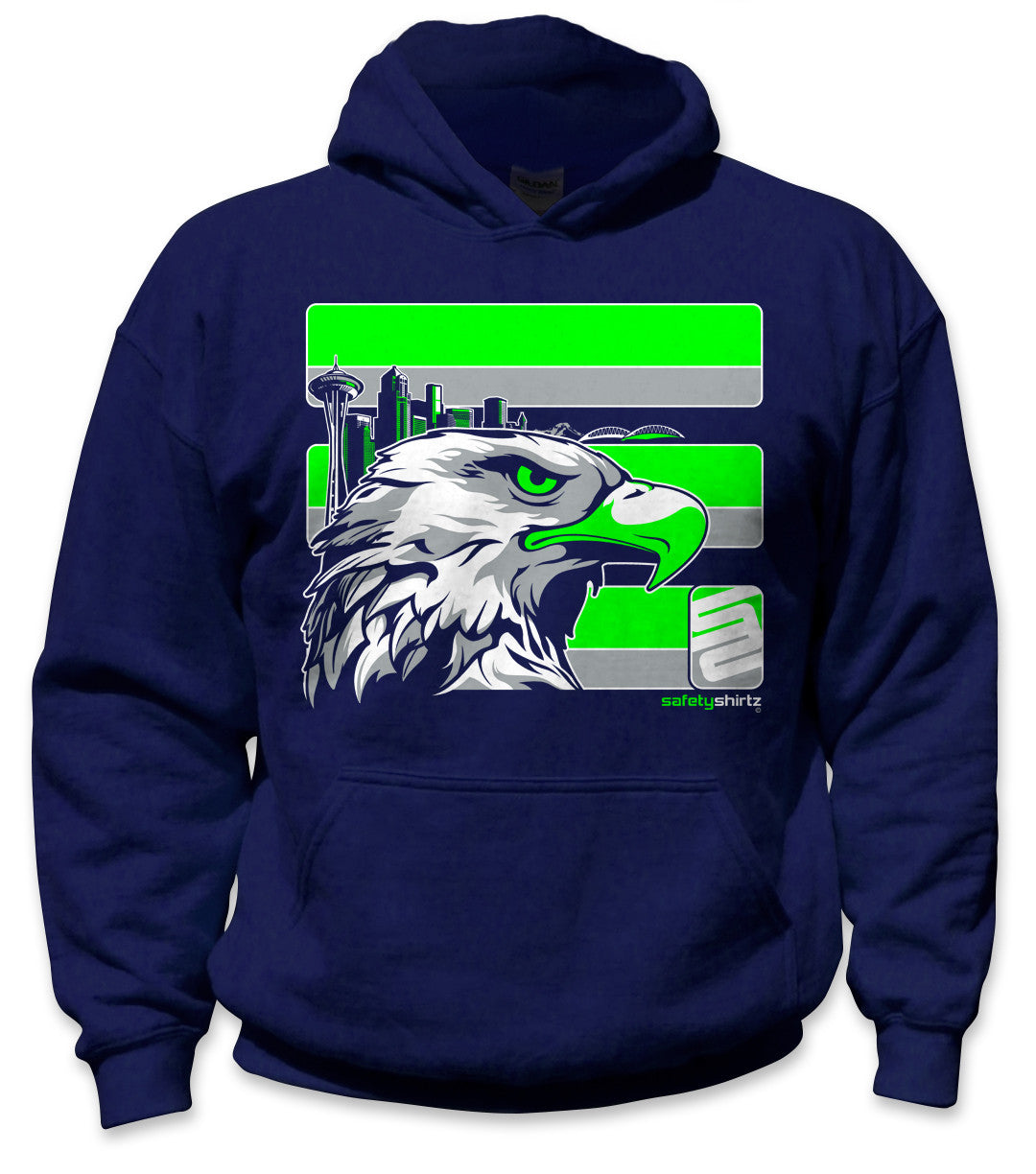YOUTH Seattle Hi-Vis Safety Stripe Hoodie - Neon Green/Gray/Navy Blue