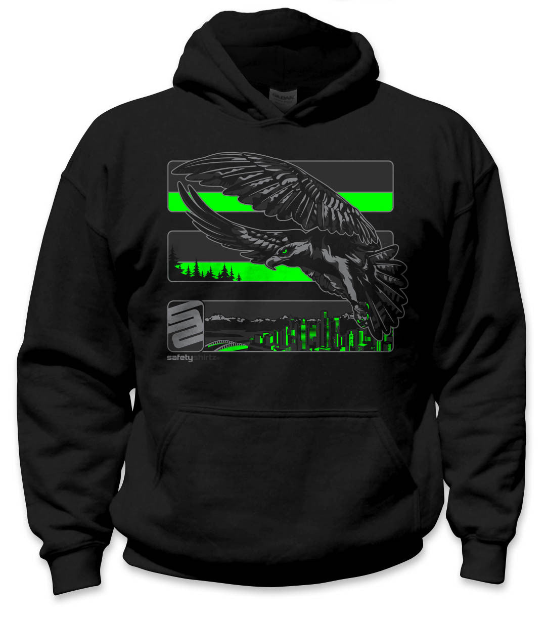 YOUTH Seattle Reborn Hi-Vis Safety Stripe Hoodie - Neon Green/Reflective/Black