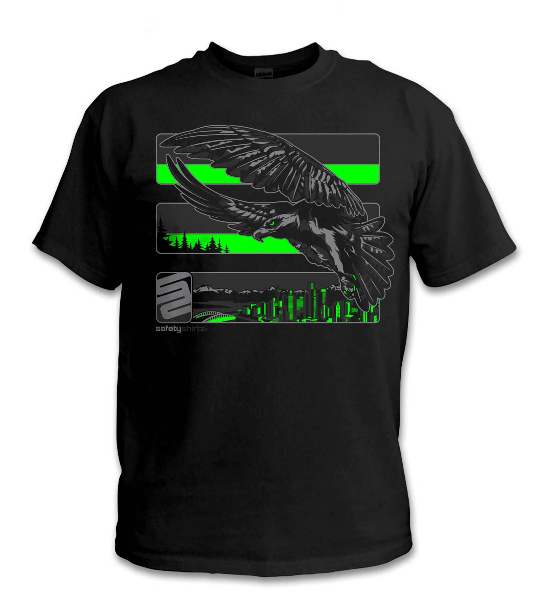 YOUTH Seattle Reborn Hi-Vis Safety Stripe Tee - Neon Green/Reflective/Black