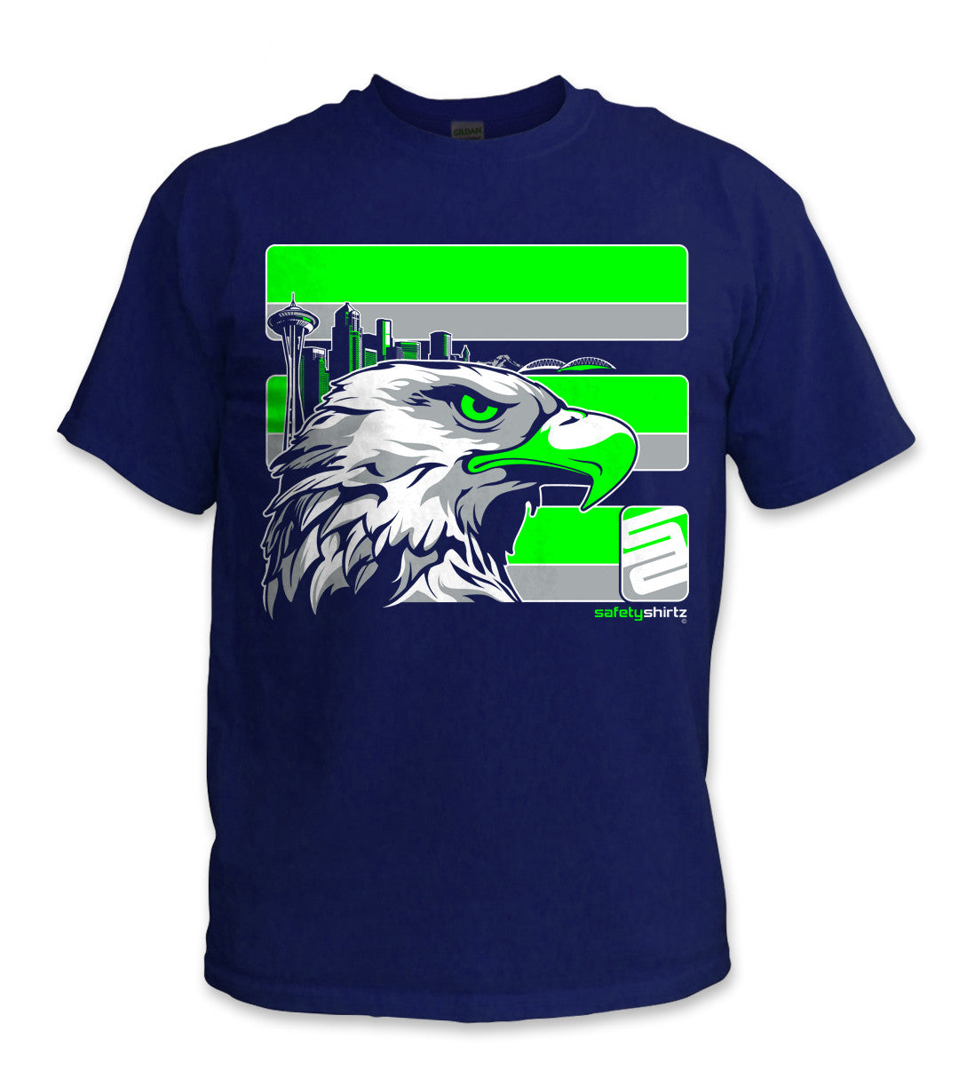 YOUTH Seattle Hi-Vis Safety Stripe Tee - Neon Green/Gray/Navy Blue