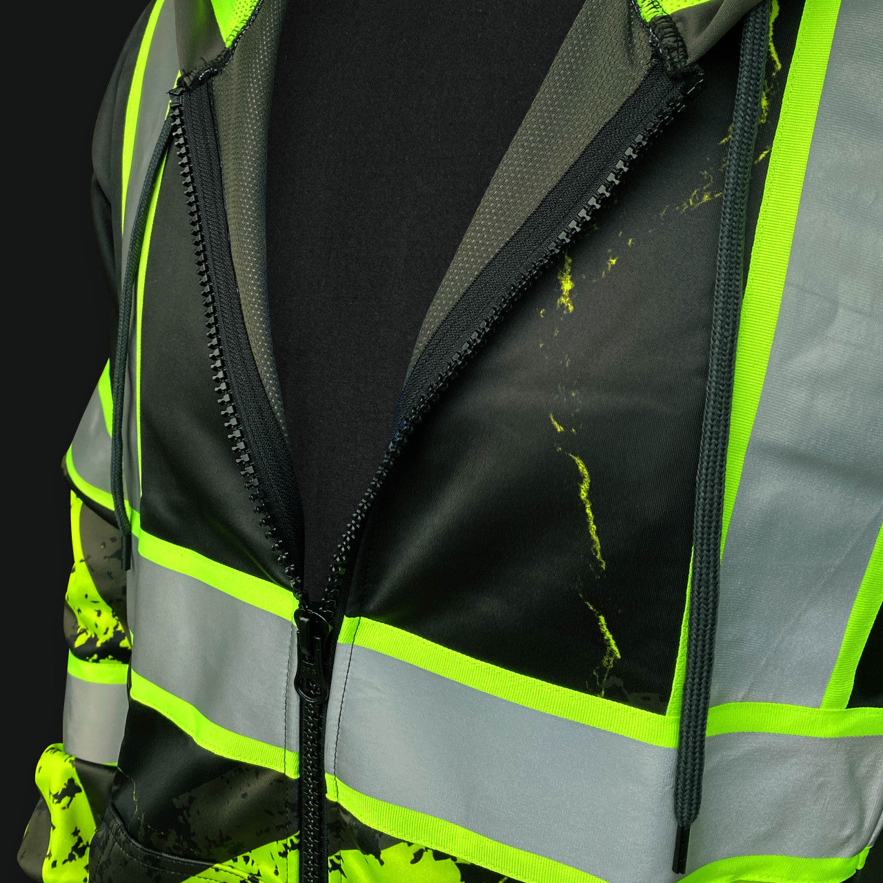 SS360º Stealth American Grit Zip-Up - Black - Type-O Reflective Safety Hoodie - Close-up