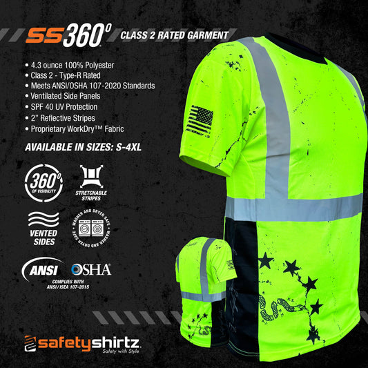SS360º 1776 Betsy Ross Yellow Class 2 - Type-R - UPF 40 - Reflective Safety Shirt