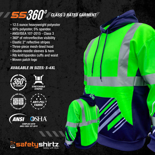 SS360º 12 Seattle - Green - Class 3 - Type-R - Reflective Safety Hoodie - Product Features