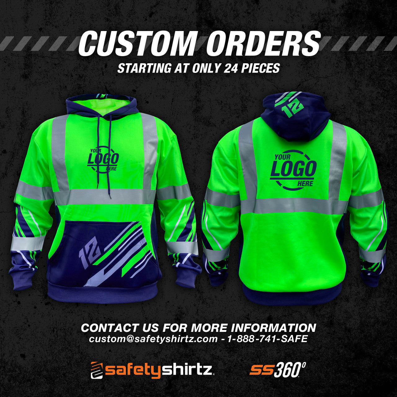SS360º 12 Seattle - Green - Class 3 - Type-R - Reflective Safety Hoodie - Custom Orders