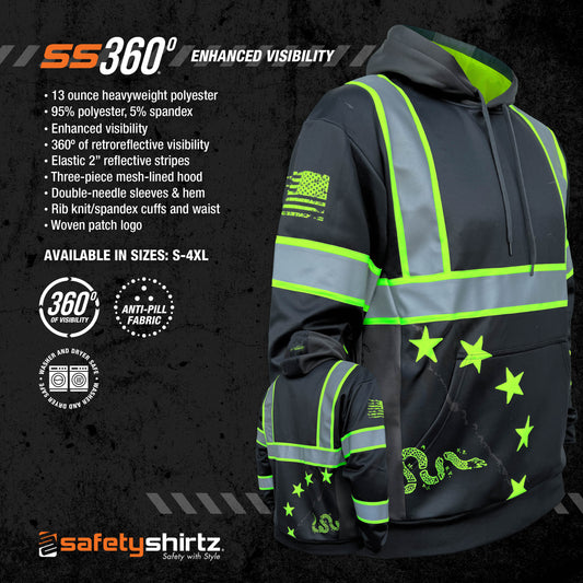 SS360º Stealth 1776 Betsy Ross - Black - Enhanced Visibility - Reflective Safety Hoodie