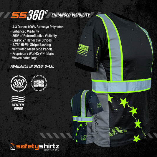 SS360º Stealth 1776 Betsy Ross - Black - UPF 40 - Enhanced Visibility - Reflective Safety Shirt