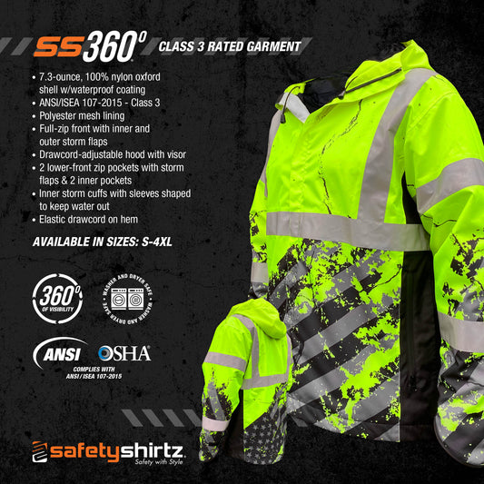 SS360º American Grit - Yellow - Class 3 - Type-R - Reflective Waterproof Safety Rain Jacket - Product Features