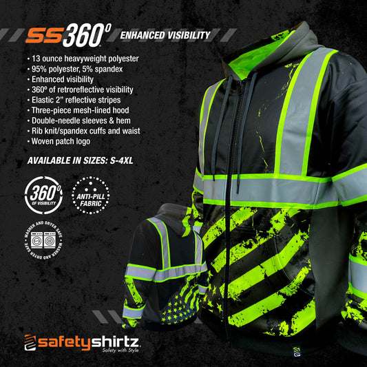 SS360º Stealth American Grit Zip-Up - Black - Type-O Reflective Safety Hoodie - Product Features