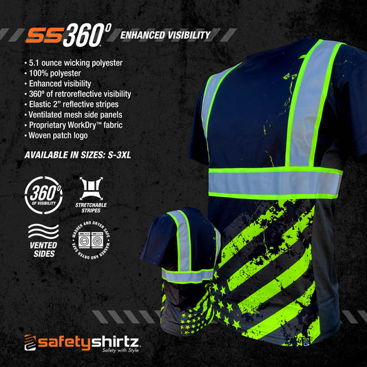 SS360º Stealth American Grit - Black - Type-O - UPF 40 - Reflective Safety Shirt - Product Features