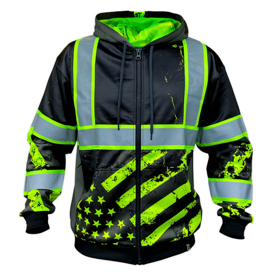 SS360º Stealth American Grit Zip-Up - Black - Type-O Reflective Safety Hoodie