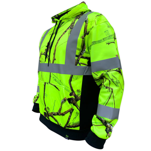 SS360° Backwoods Camo - Yellow (Safety Green) - Class 3 - Type-R - Reflective Safety Hoodie