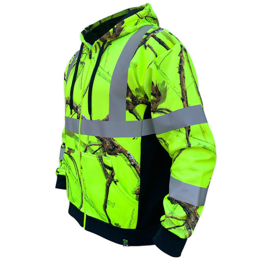 SS360° Backwoods Camo Zip-Up - Yellow - Class 3 - Type-R - Reflective Safety Hoodie