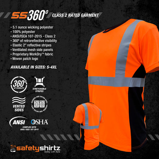 SS360º Basic - Orange - Class 2 - Type-R - UPF 40 - Reflective Safety Shirt - Product Features