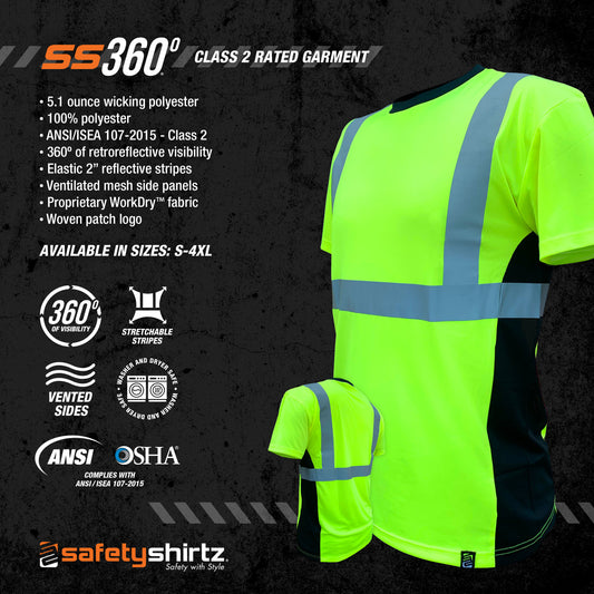 S360º Basic - Yellow (Safety Green) - Class 2 - Type-R - UPF 40 - Reflective Safety Shirt - Product Features