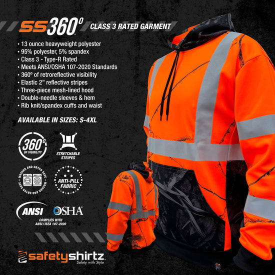 SS360º Daybreak Camo - Orange - Class 3 - Type-R - Reflective Safety Hoodie