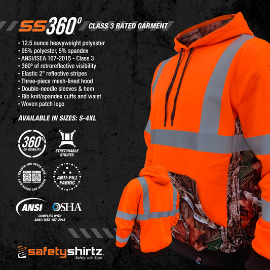 SS360º Deepwood Camo - Orange - Class 3 - Type-R - Reflective Safety Hoodie - Product Features