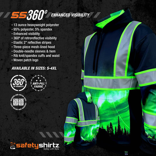 SS360º Northern Lights - Black - Type-O - Enhanced Visibility - Reflective Safety Hoodie