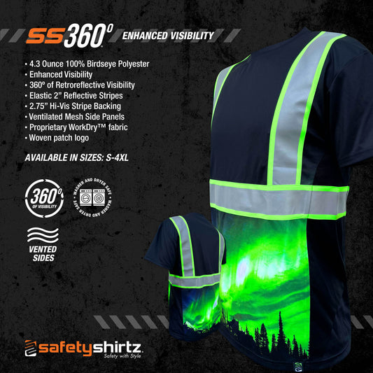 SS360º Northern Lights - Black - UPF 40 - Enhanced Visibility - Reflective Safety Shirt
