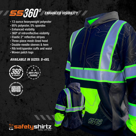 SS360º Stealth Topo - Black - Type-O - Enhanced Visibility - Reflective Safety Hoodie - Product Features
