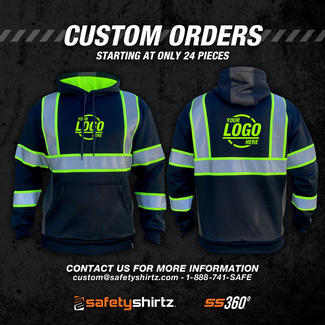 SS360º Stealth Basic - Black - Type-O - Reflective Safety Hoodie - Custom Orders