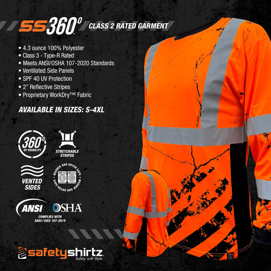 SS360º American Grit - Orange - Class 3 - Type-R - Reflective Safety Long Sleeve Tee