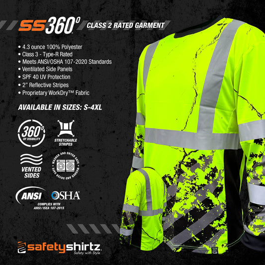 SS360º American Grit - Yellow - Class 3 - Type-R - UPF 40 - Reflective Long Sleeve Safety Shirt
