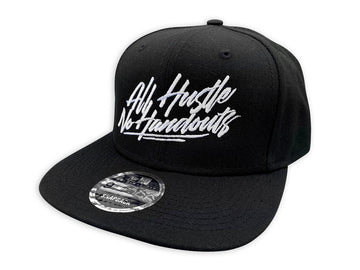 All Hustle No Handouts - New Era Snapback Black Hat - Script