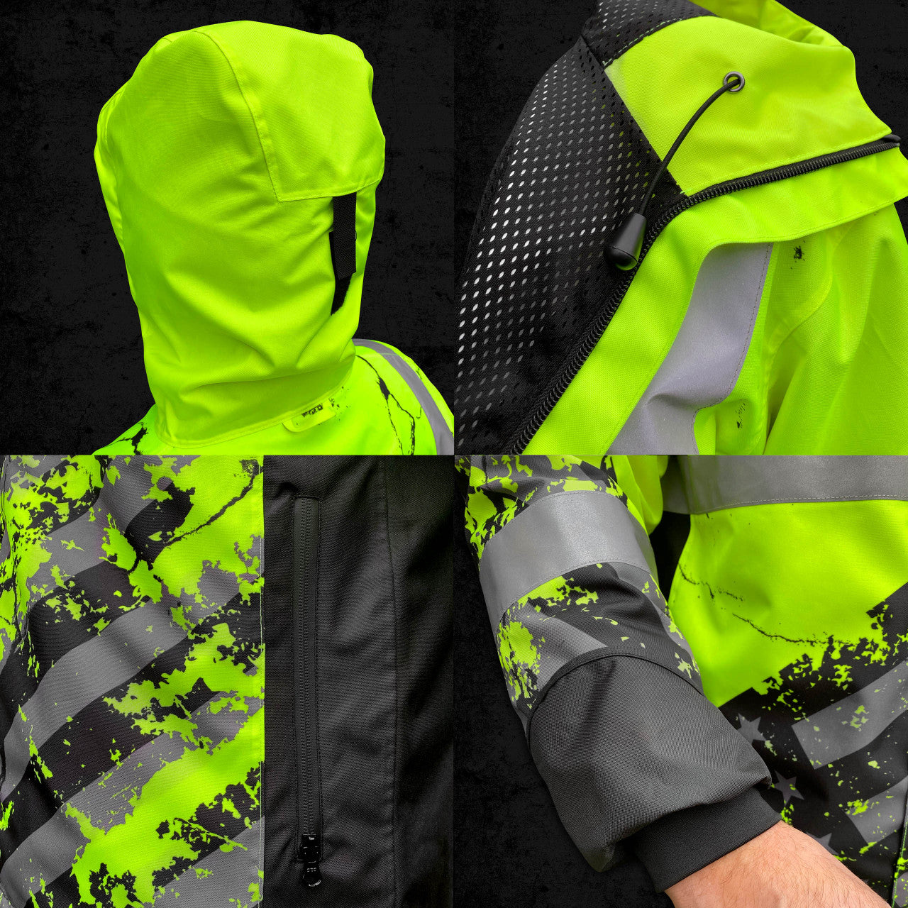 SS360º American Grit - Yellow - Class 3 - Type-R - Reflective Waterproof Safety Rain Jacket - Product Detail Images