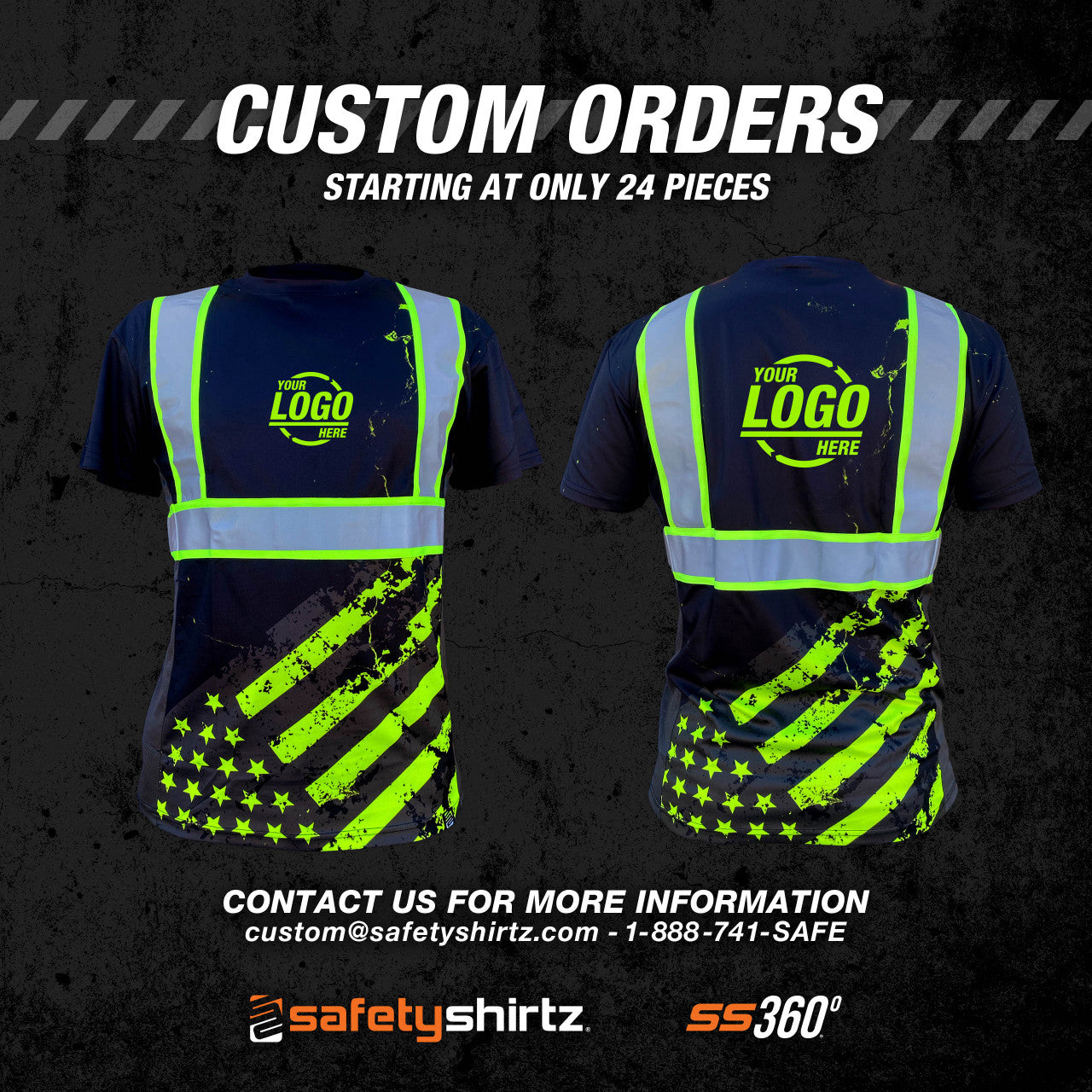 SS360º Stealth American Grit - Black - Type-O - UPF 40 - Reflective Safety Shirt - Custom Orders