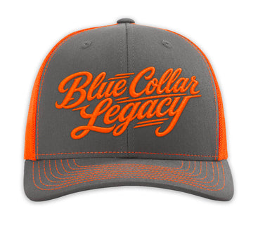 Buckley - Blue Collar Legacy Snapback Hat - Gray/Neon Orange Mesh
