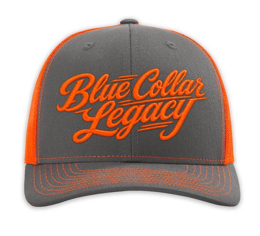 Buckley - Blue Collar Legacy Snapback Hat - Gray/Neon Orange Mesh