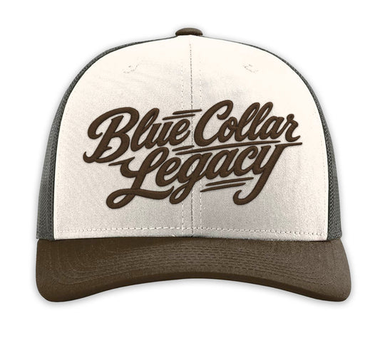 Roslyn - Blue Collar Legacy Snapback Hat - Cream/Brown Mesh