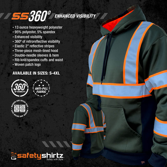 SS360º Basic - Military Green/Neon Orange - Enhanced Visibility - Reflective Safety Hoodie