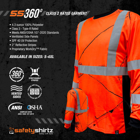 SS360º Daybreak - Orange - Class 3 - Type-R - Reflective Safety Long Sleeve Tee