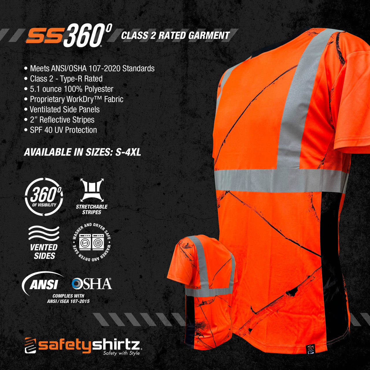 SS360º Daybreak - Orange - Class 2 - Type-R - Reflective Safety Tee