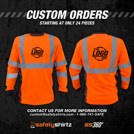 SS360º Deepwoods Camo Long Sleeve - Orange - Class 3 - Type-R - UPF 40 - Reflective Safety Shirt - Custom Orders