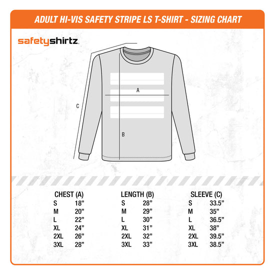 Adult Long Sleeve Tee - Size Chart