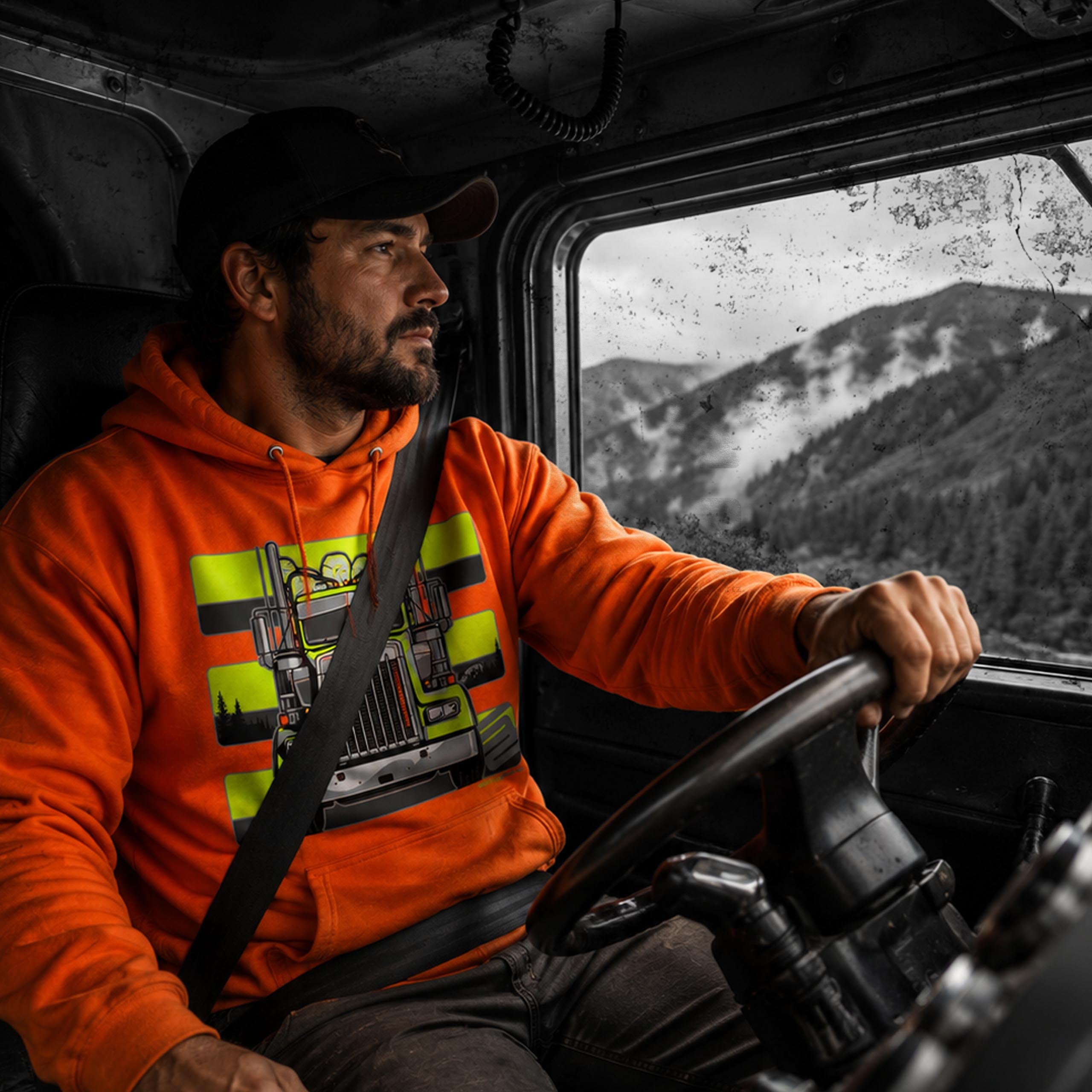 Log Truck Hi-Vis Safety Stripe Hoodie - Yellow/Reflective/Black