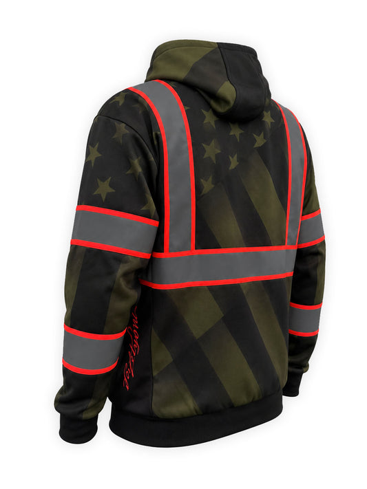 SS360º The Patriot - Military Green - Enhanced Visibility - Reflective Safety Hoodie