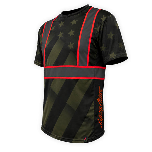 SS360º The Patriot - Military Green - UPF 40 - Enhanced Visibility - Reflective Safety Shirt