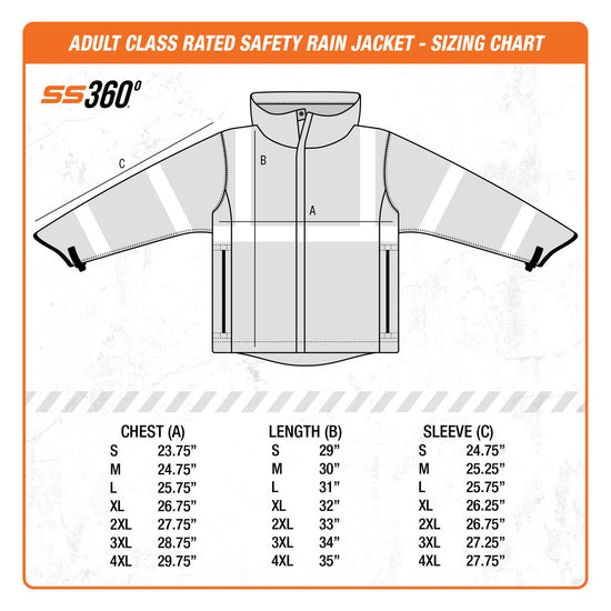 SS360º Waterproof Safety Rain Jacket - Size Chart