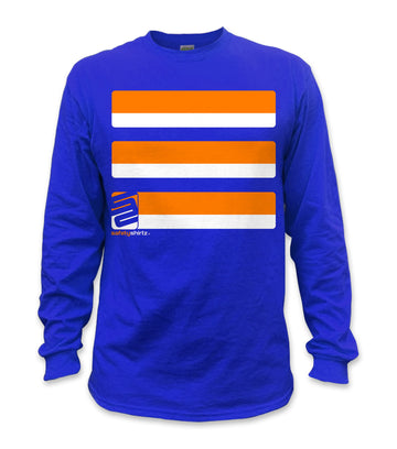 Basic Long Sleeve Hi-Vis Safety Stripe Tee - Neon Orange/Royal Blue