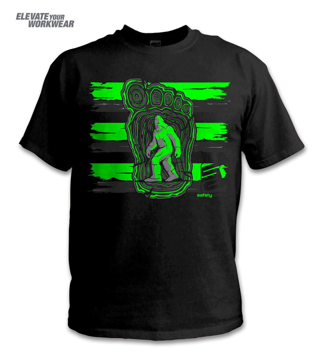Bigfoot Hi-Vis Safety Stripe Tee - Neon Green/Reflective/Black