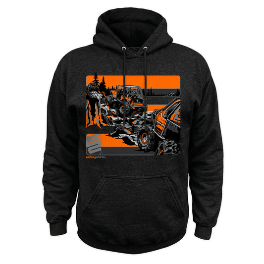 Hillclimb Hi-Vis Safety Stripe Hoodie - Orange/Black Reflective/Black Heather
