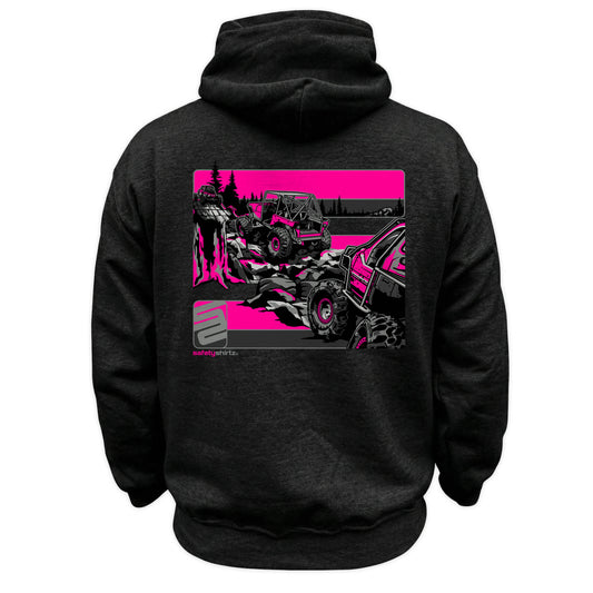Hillclimb Hi-Vis Safety Stripe Hoodie - Pink/Black Reflective/Black Heather