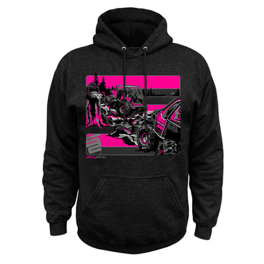 Hillclimb Hi-Vis Safety Stripe Hoodie - Pink/Black Reflective/Black Heather